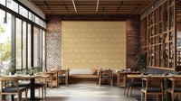 The room's lighting highlights the serene, quiet feel of the mural.


