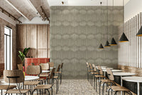 The room's lighting highlights the serene, quiet feel of the mural.

