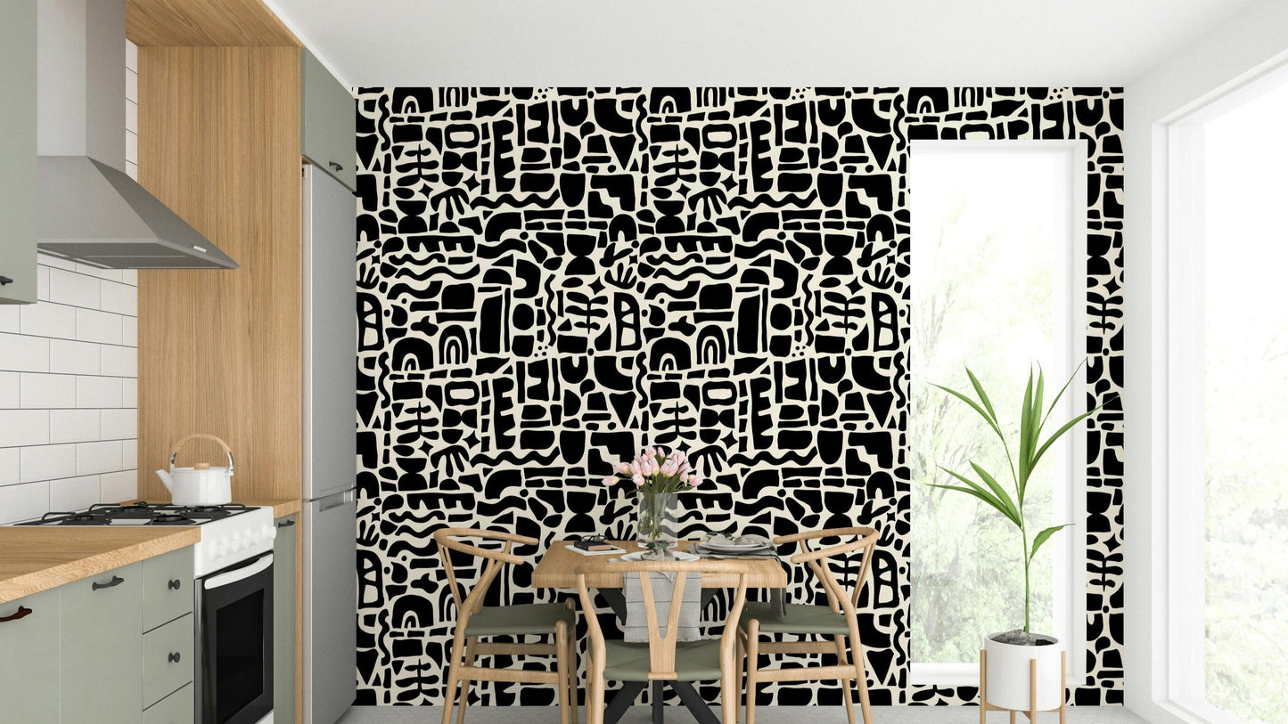The Cut-out Shapes Wallpaper on a modern feature wall.
