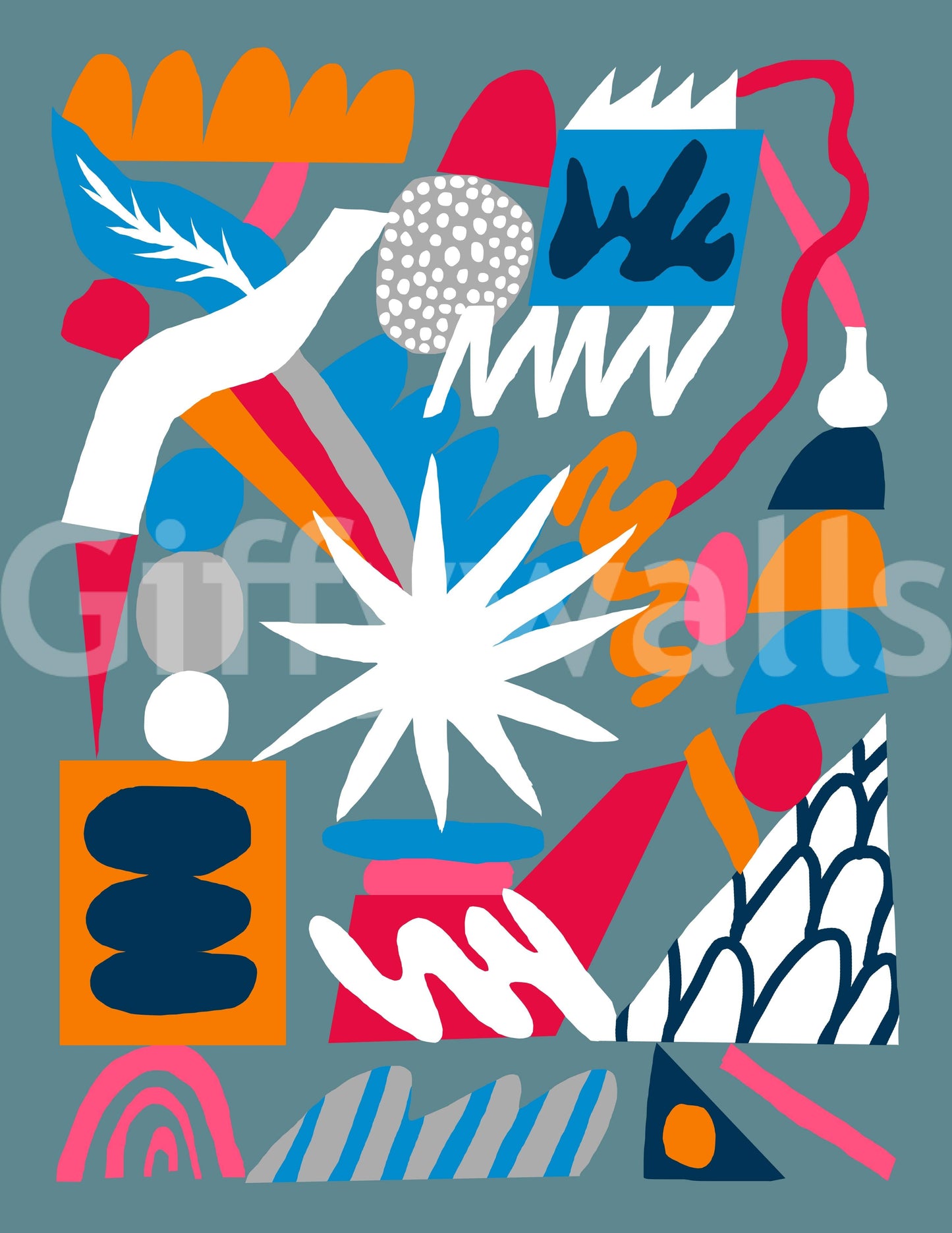 An artistic vibrant design mural for home decor.

