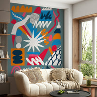 A beautiful modern art wall mural of a chemical reaction.

