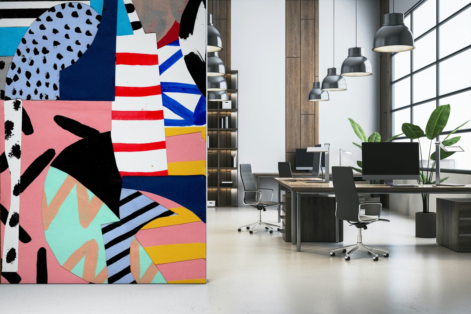 A peaceful abstract design mural on decorative wallpaper.


