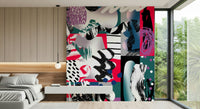 A beautiful abstract art wallpaper mural with clashing, bold colors.