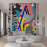 A beautiful modern art wall mural of travel gear.