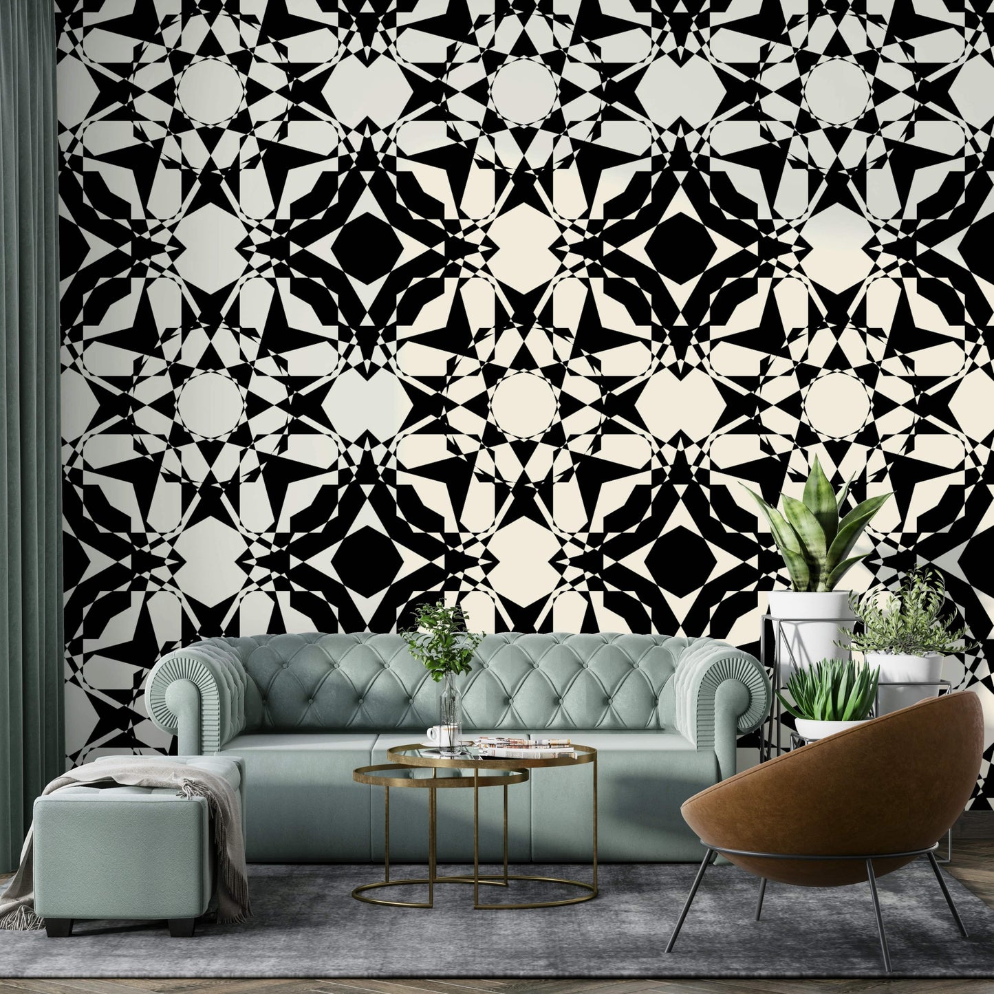Wallpaper with a vibrant and intricate geometric design

