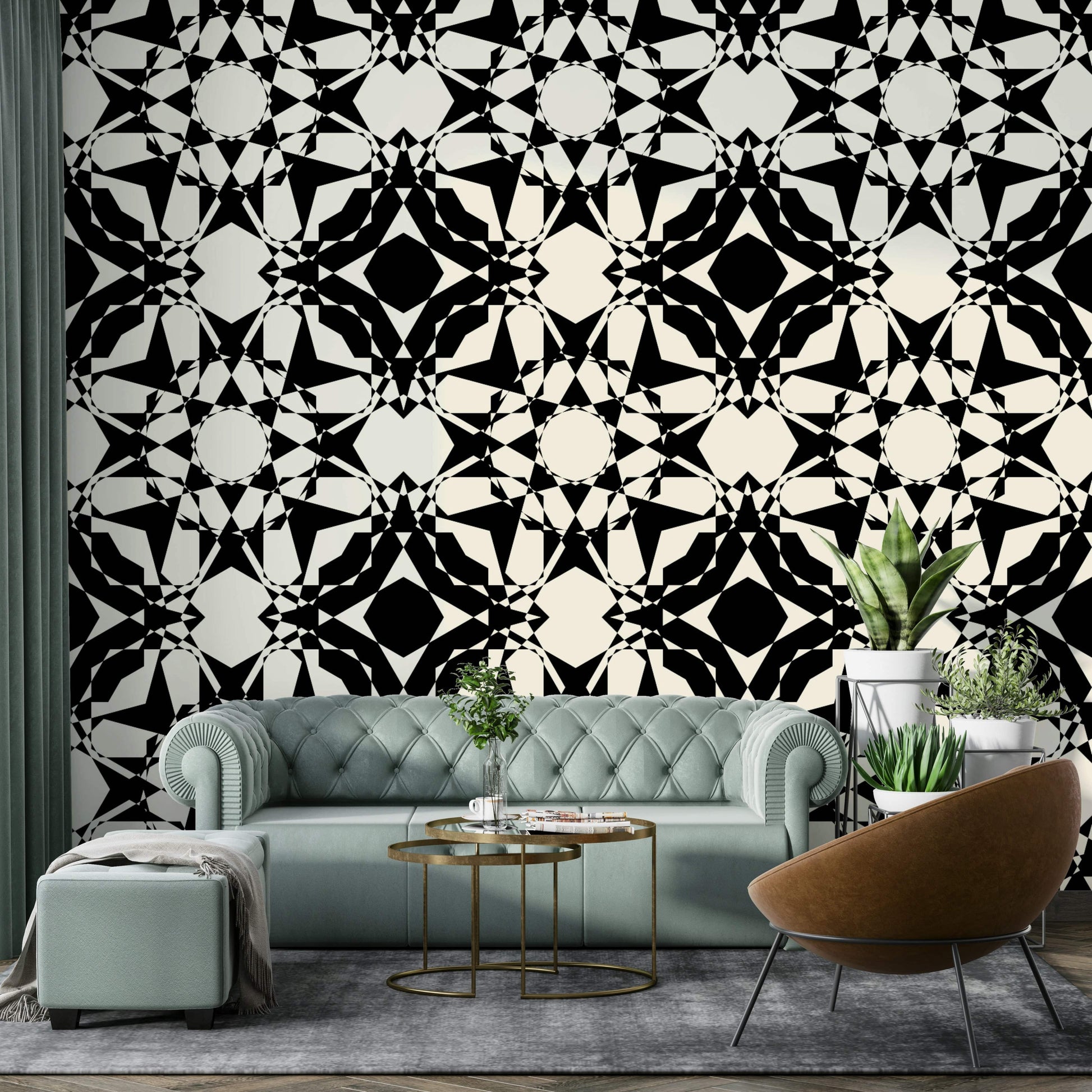 Wallpaper with a vibrant and intricate geometric design

