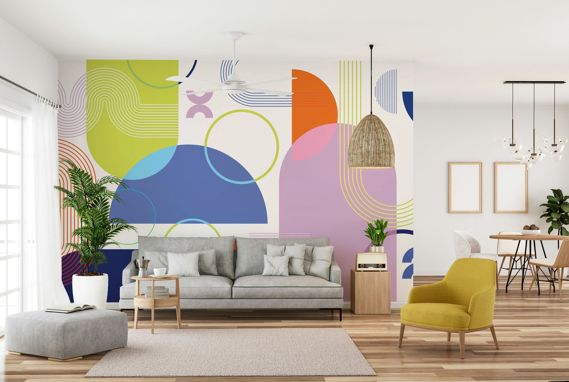 Bold Geometric Mural in Vibrant Colors

