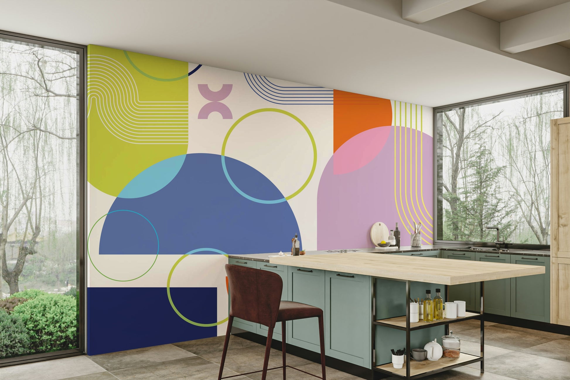 Bold Geometric Wall Mural in Abstract Style

