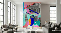 A graceful subtle shape wall mural in bright, bold tones.

