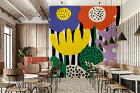 Colorful flower shapes on modernist wall mural


