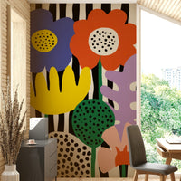 Abstract cut-out style flower mural in vivid colors

