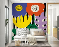 Matisse-inspired floral mural in coral and cobalt

