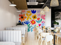 Bold Matisse-style floral wall mural in bright tones

