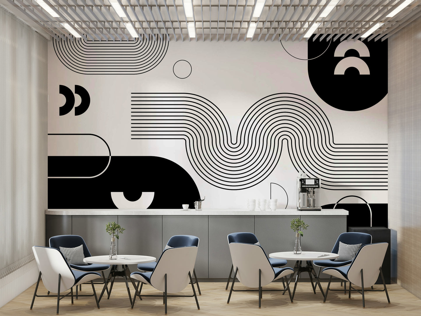 Bold Minimalist Flow Wall Mural in grey tones

