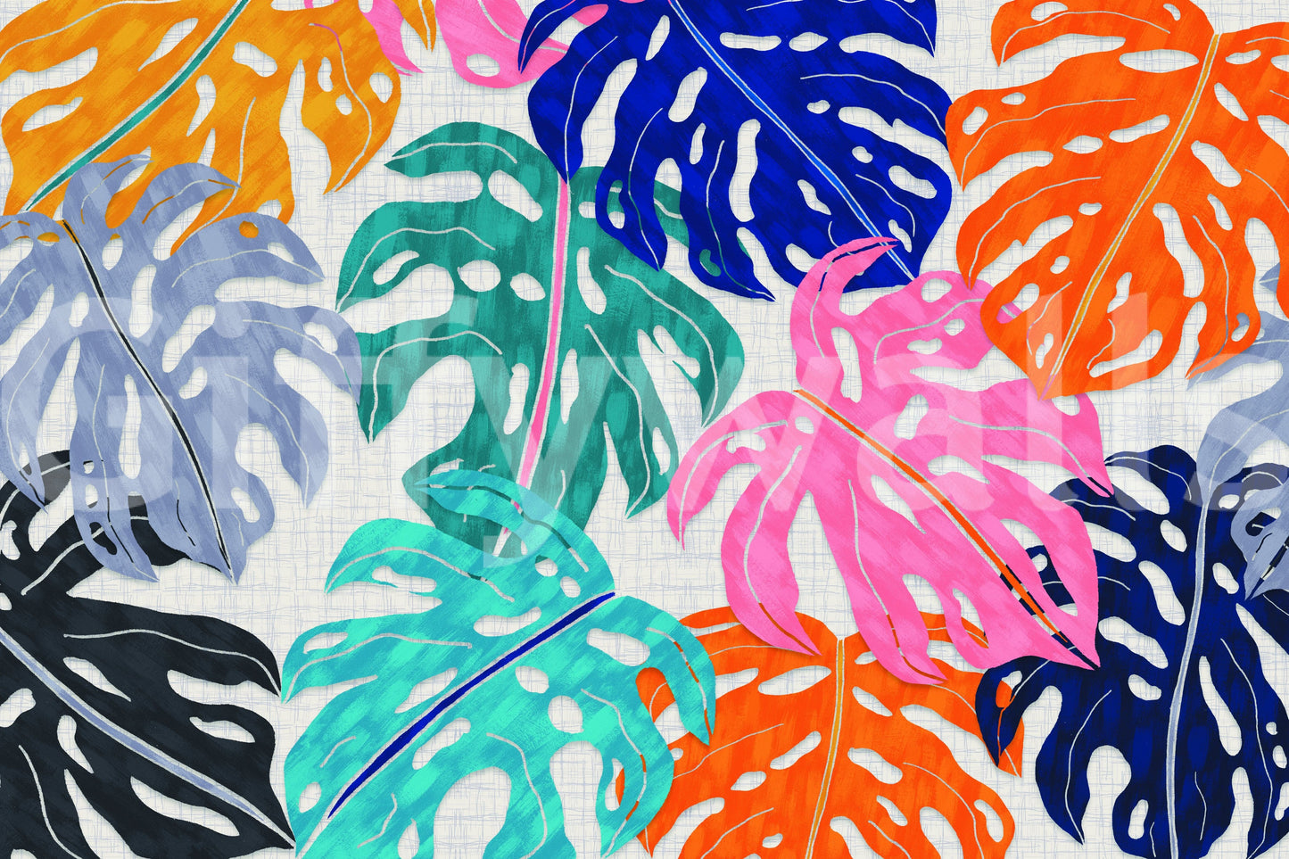 Colorful Bold Monstera Leaves Wall Mural