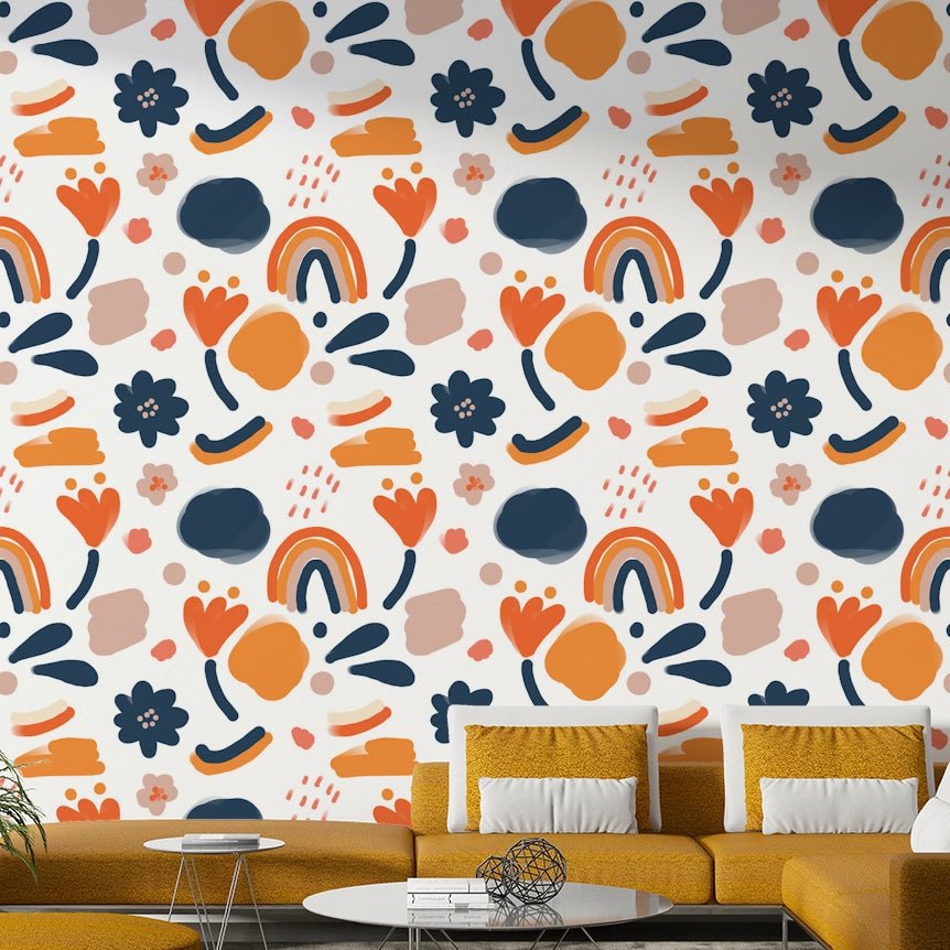 Retro wallpaper with vibrant flowers for a modern look.

