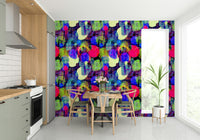 A studio decorated with an abstract wall mural

