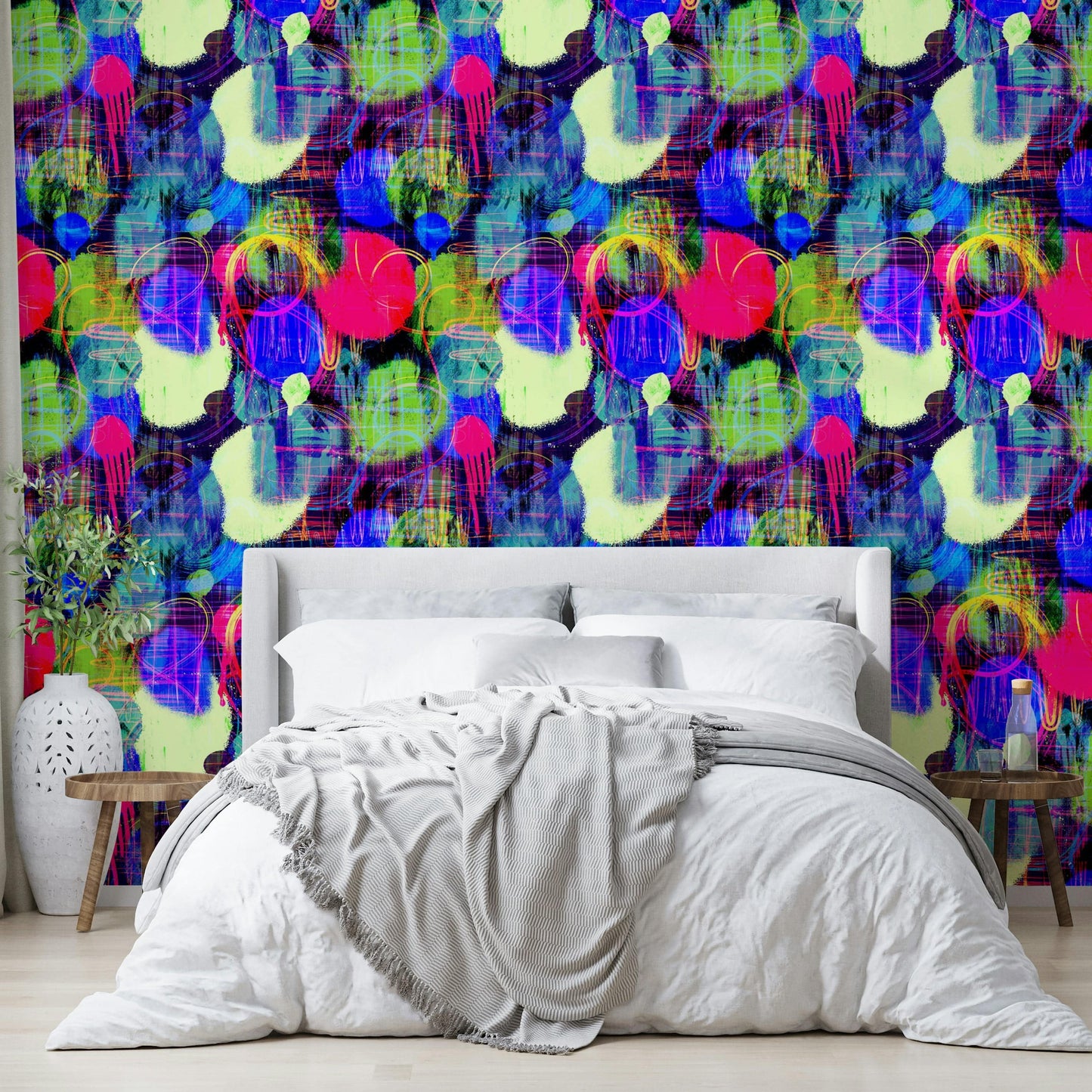 Close-up of a whimsical, abstract wall pattern

