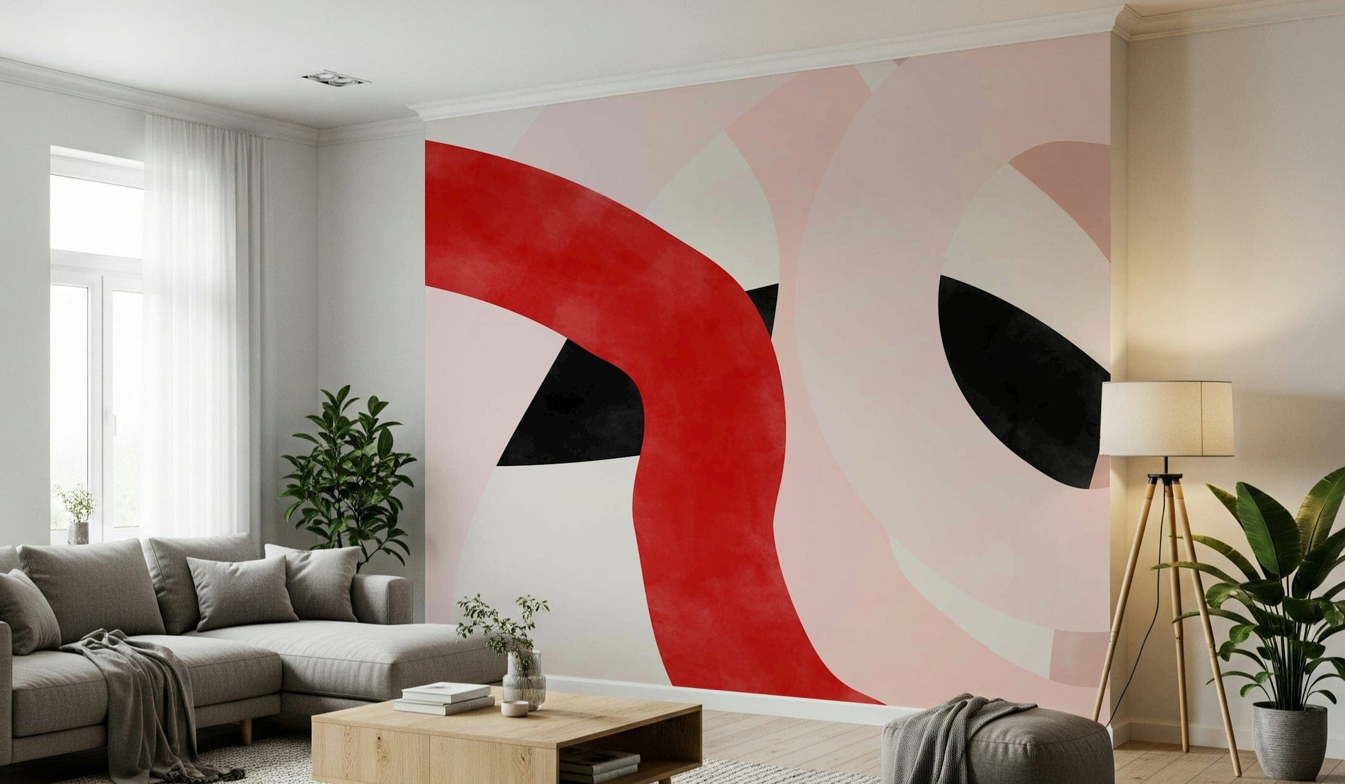 A peaceful abstract design mural on decorative wallpaper.

