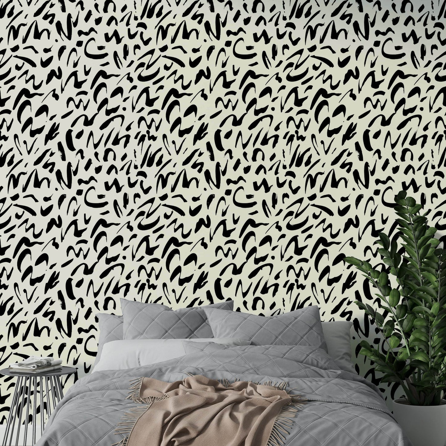 Brush Doodle Wallpaper on a living room wall

