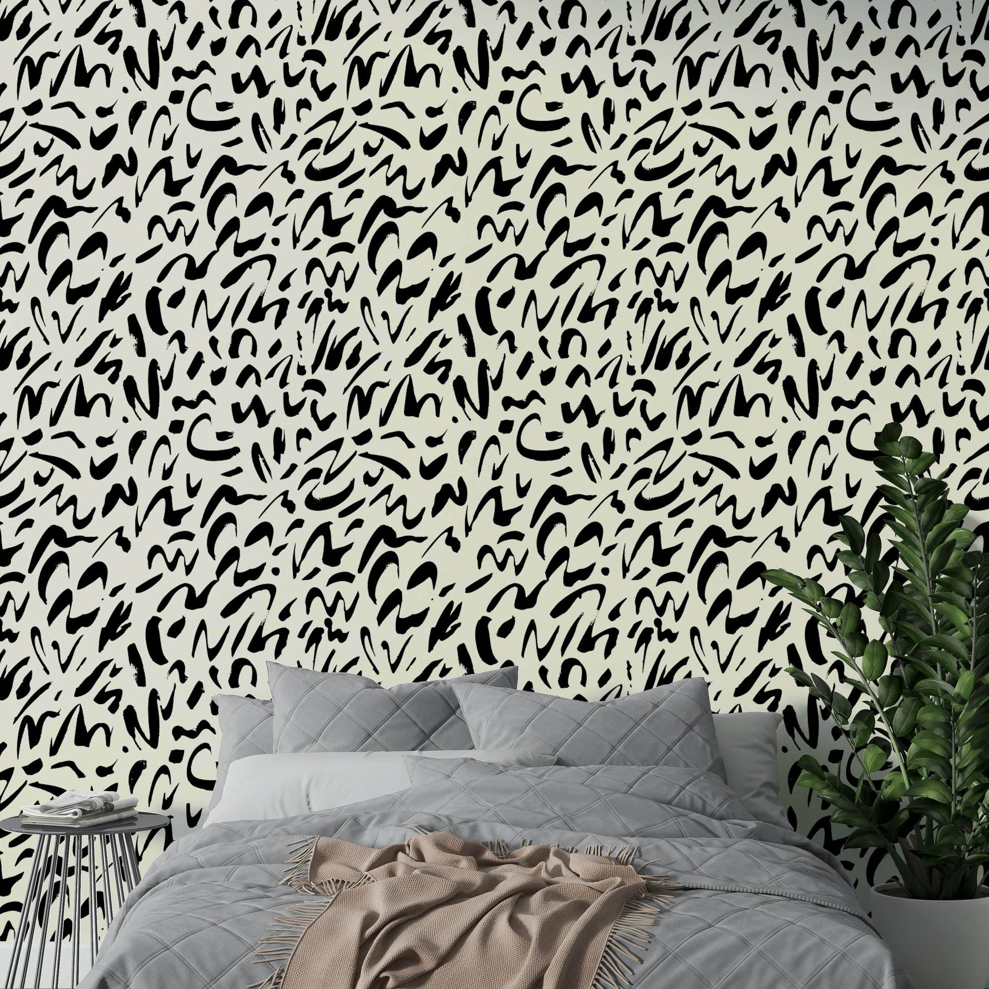 Brush Doodle Wallpaper on a living room wall

