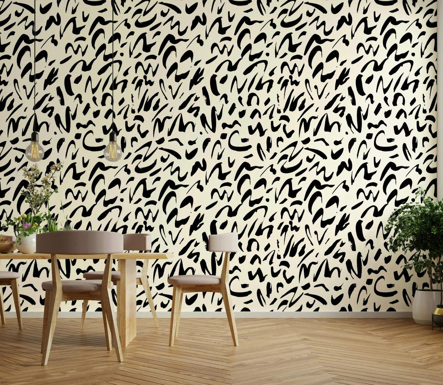 A studio decorated with an abstract wall mural

