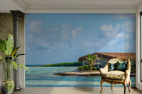 Panoramic view of a tropical beach on the Bonaire coast.

