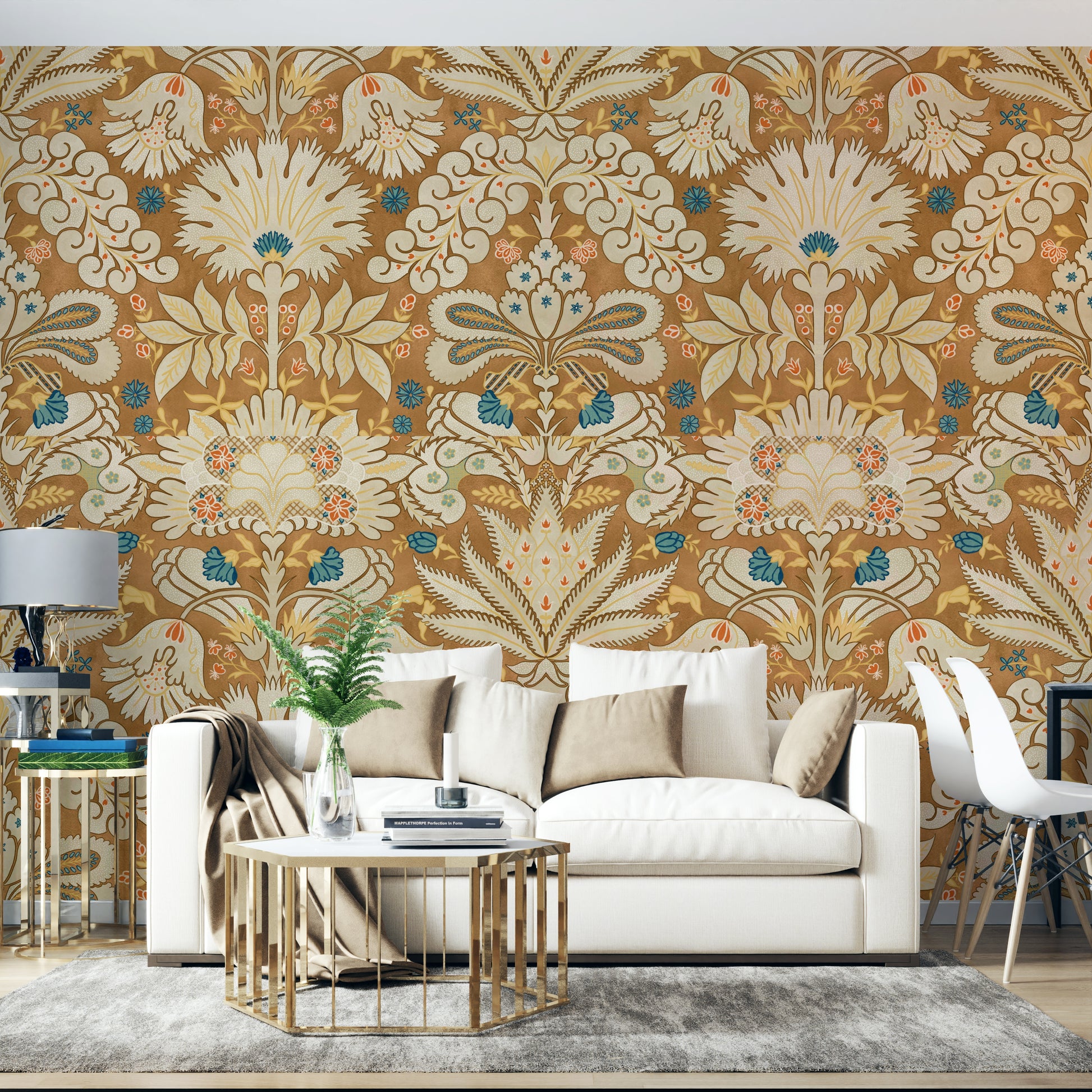 Botanical wallpaper design in vintage damask pattern

