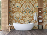 Classic rust-toned damask design in botanical style

