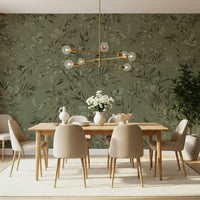 Elegant aviary mural with colorful birds perched on flowering plants