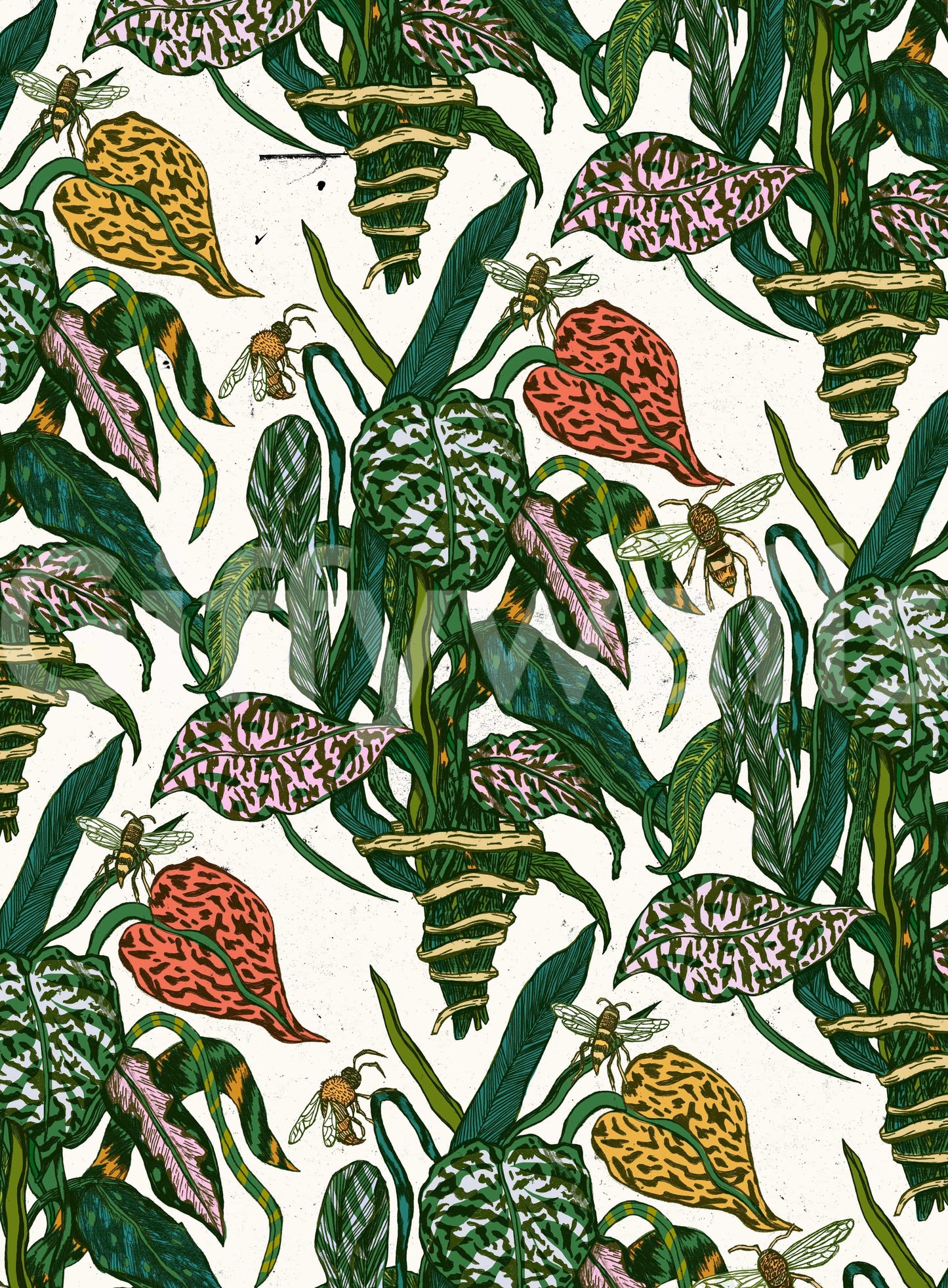 A calming floral design wallpaper mural that defines a space.