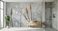 A peaceful botanical echo mural on decorative wallpaper.

