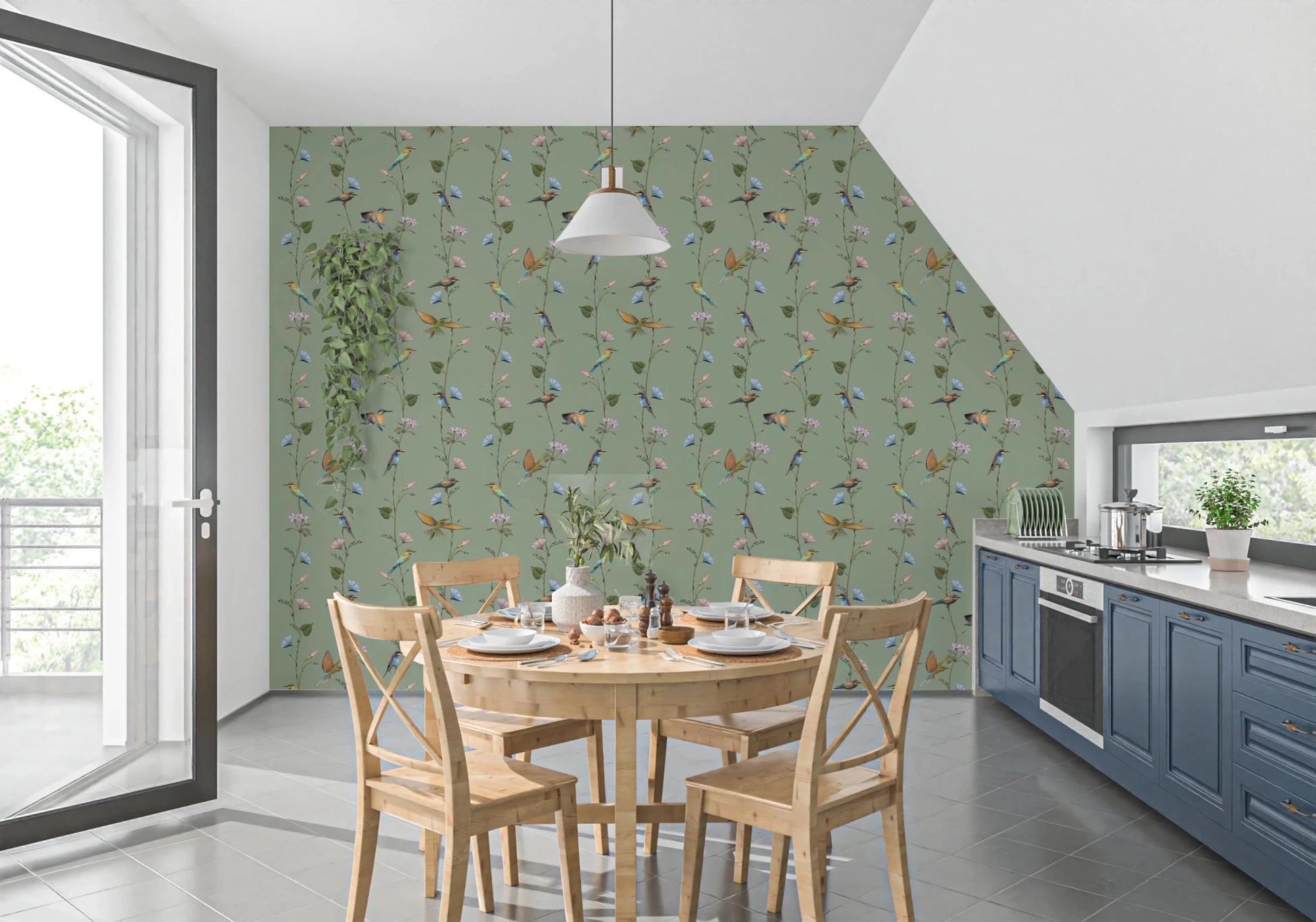 Botanical Birds in Soft Pastels Wallpaper⁠