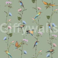 Botanical Birds in Soft Pastels Wallpaper⁠