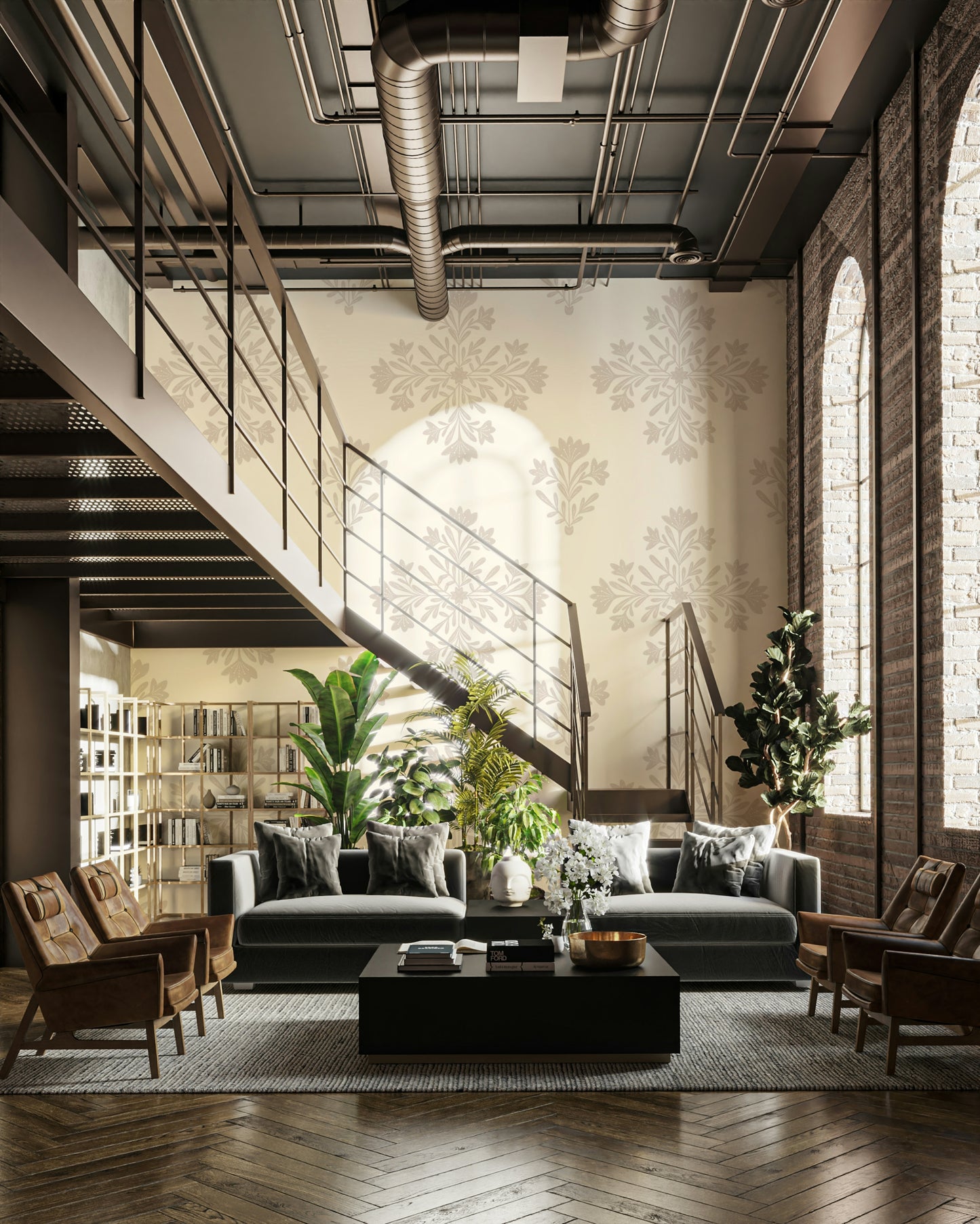 Bedroom damask floral mural

