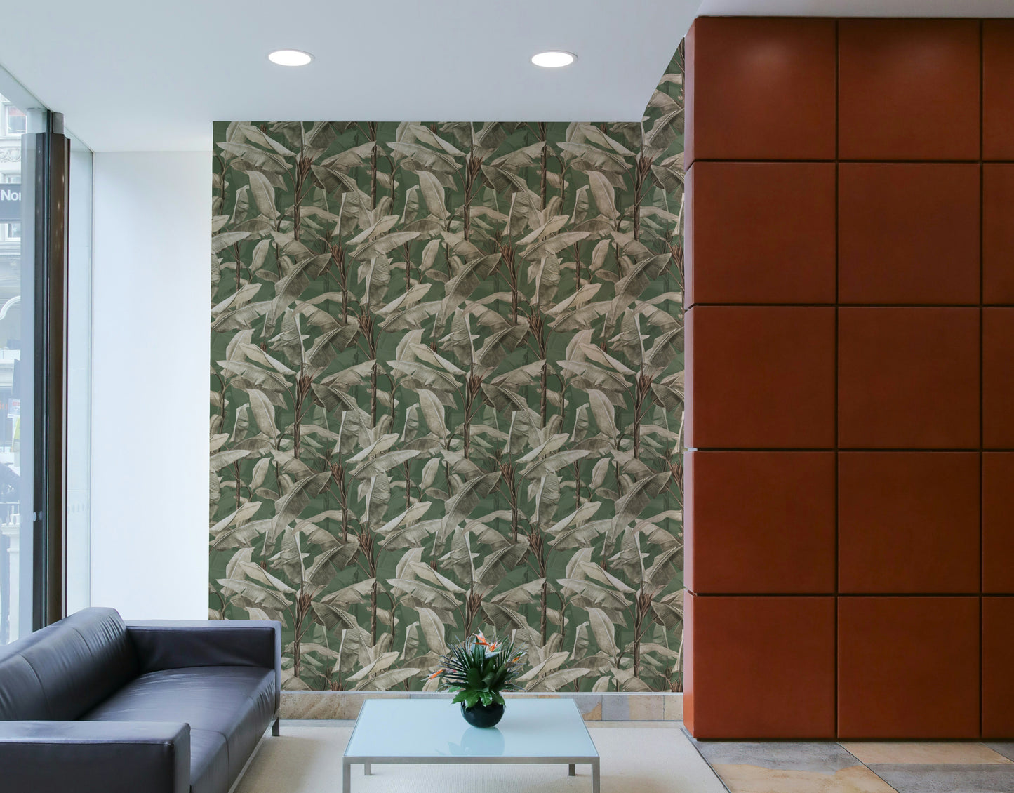 Elegant wall mural with intricate greenery and blooming flowers.

