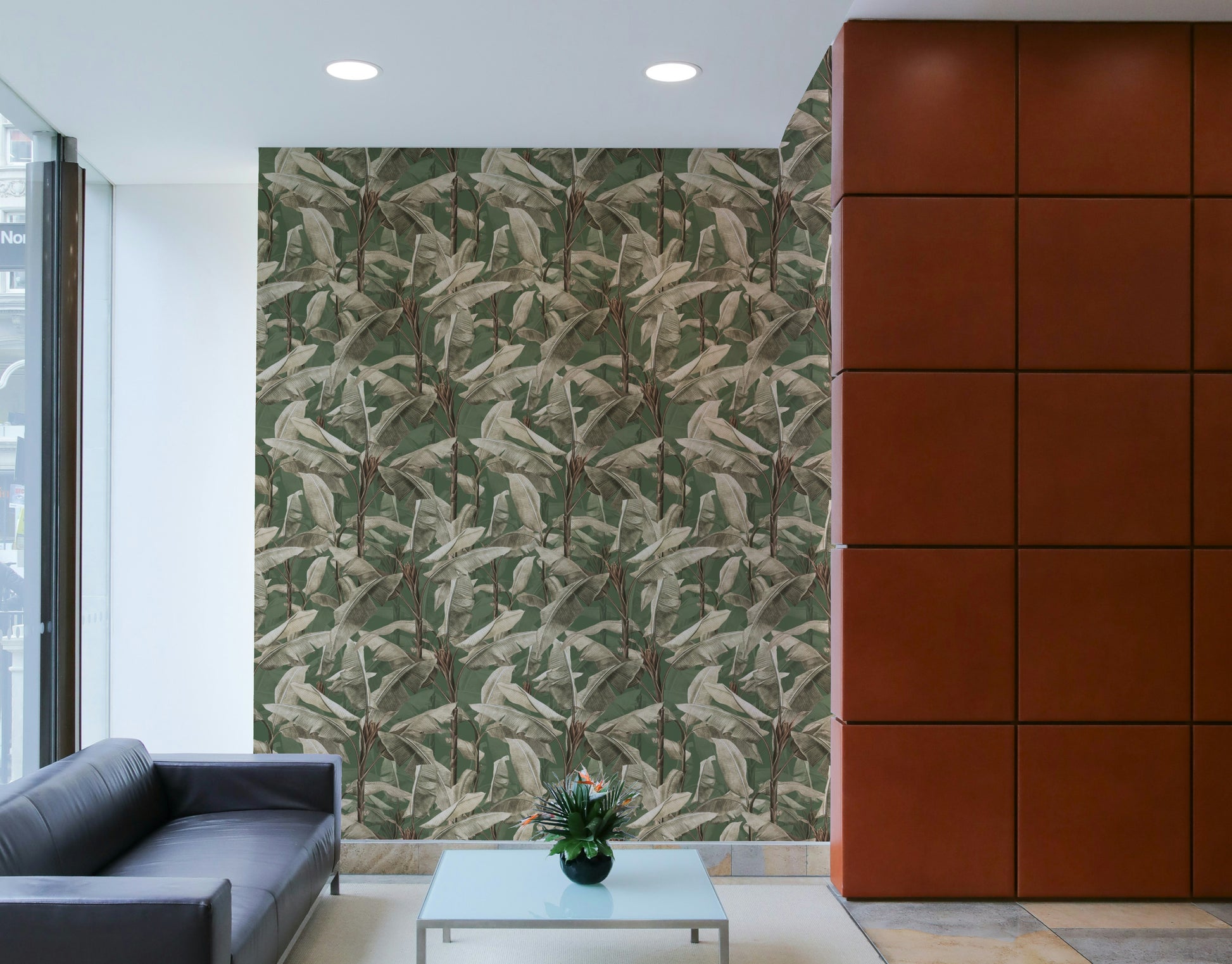 Elegant wall mural with intricate greenery and blooming flowers.

