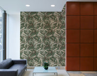 Elegant wall mural with intricate greenery and blooming flowers.

