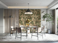 Lush botanical wallpaper with vibrant flowers and detailed leaves.

