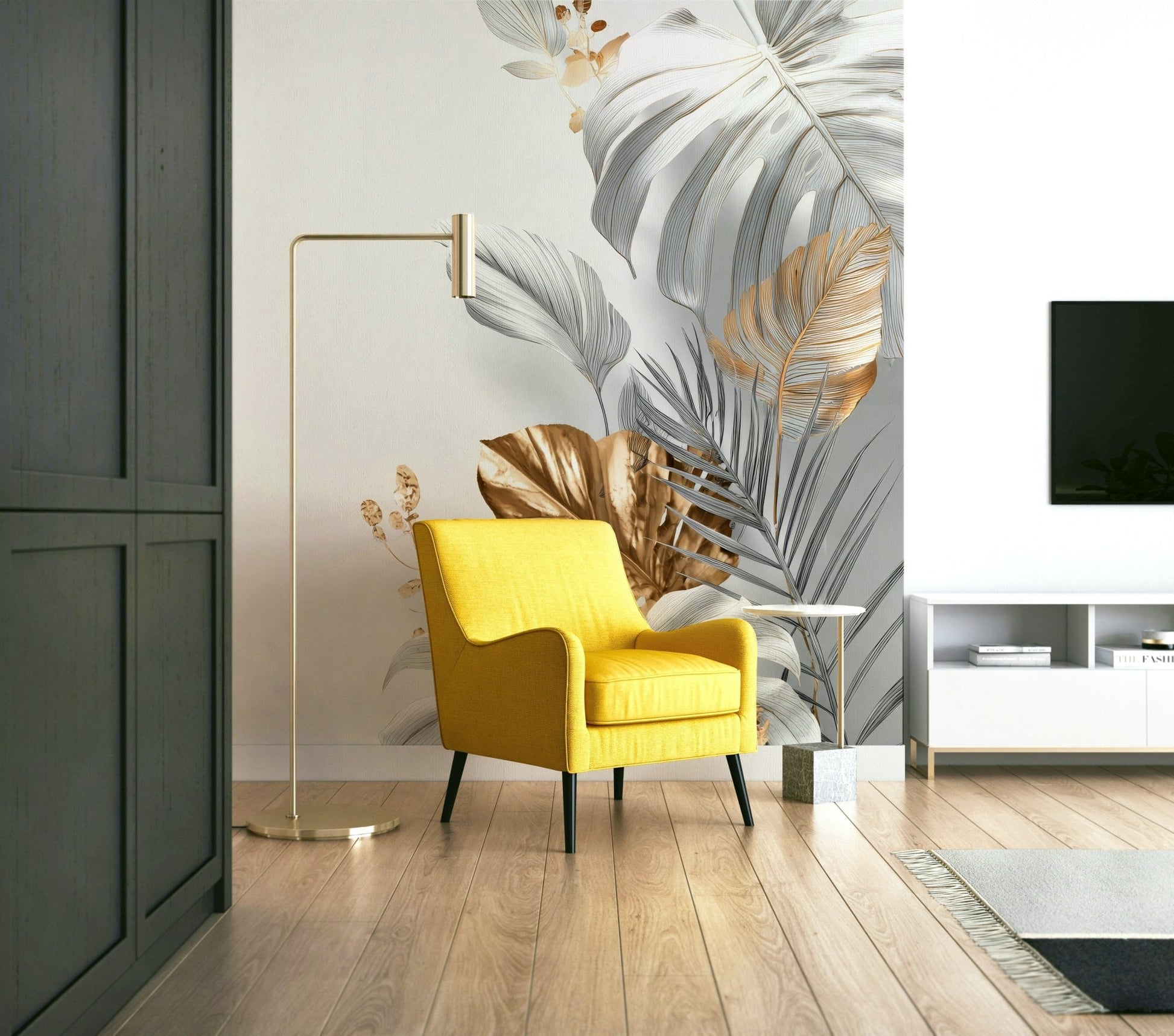 Botanical Elegance Wall Mural with floral motifs

