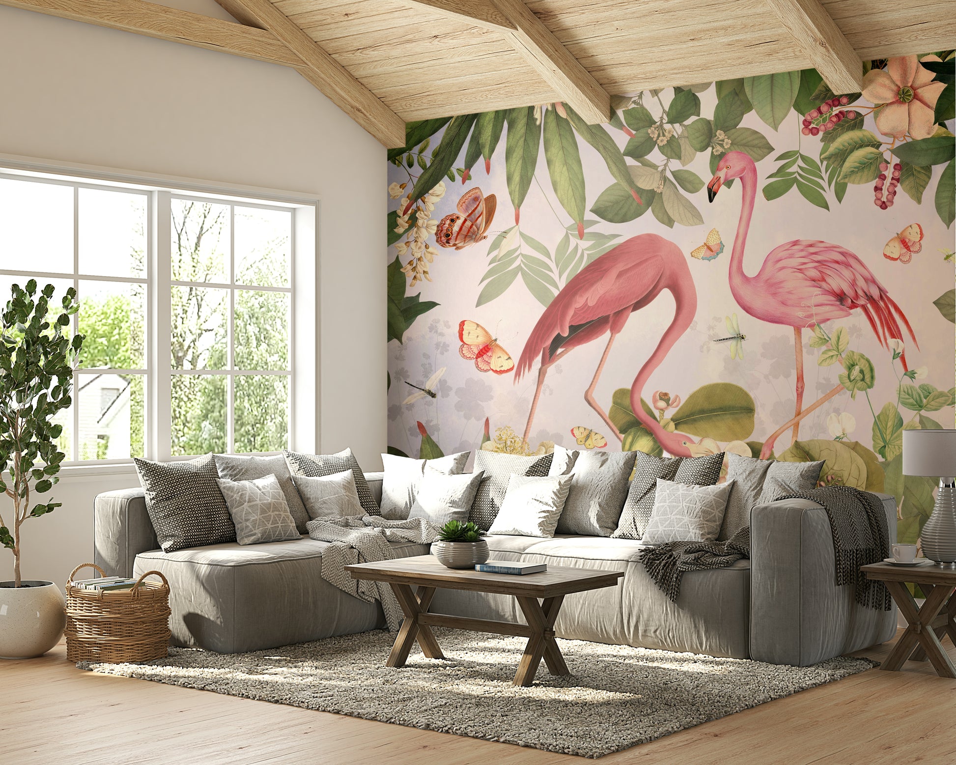 Playful flamingo wallpaper for bedrooms

