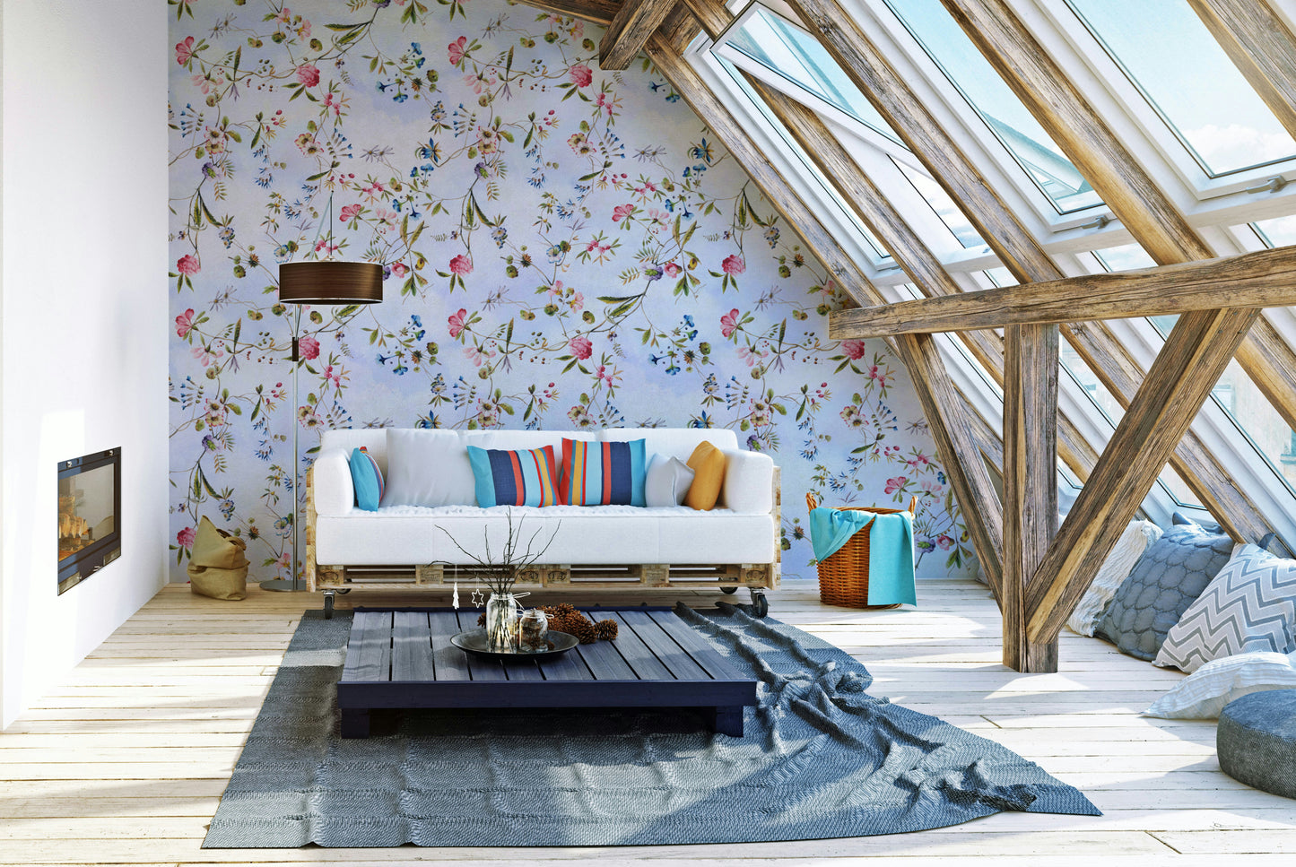 Colorful wallpaper inspired by flourishing garden scenes.

