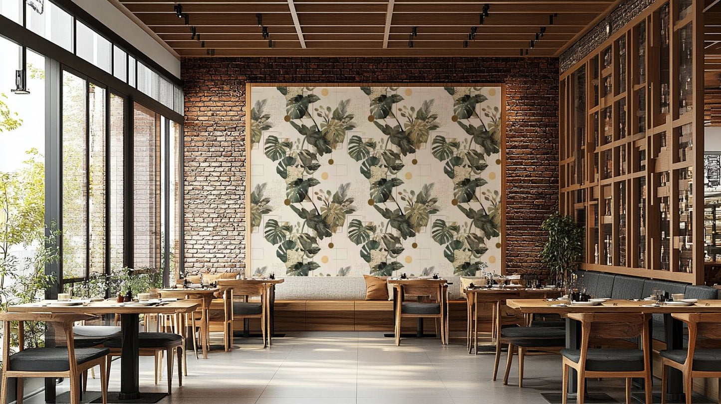Wallpaper combining plants and modern structure

