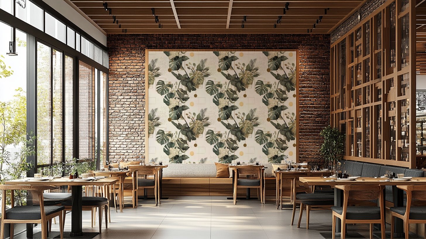 Wallpaper combining plants and modern structure

