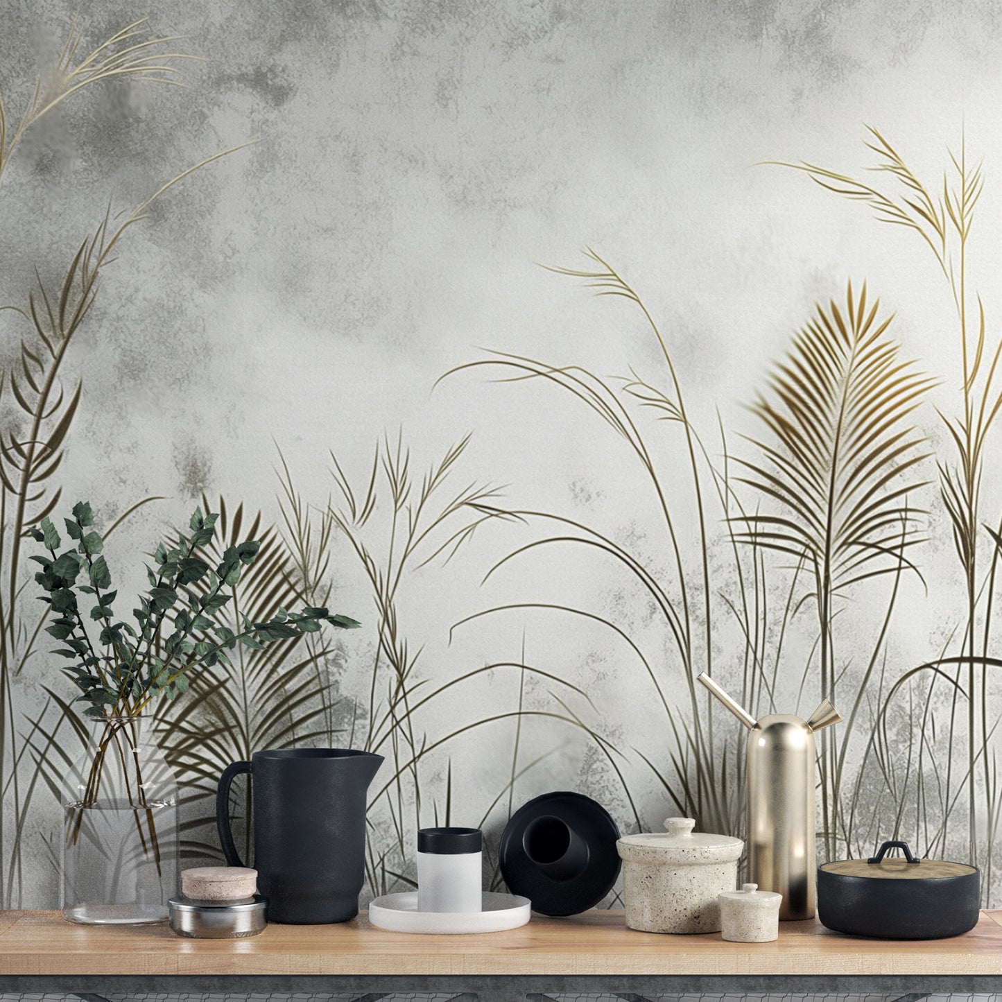 Botanical Gold Leaves Wall Mural