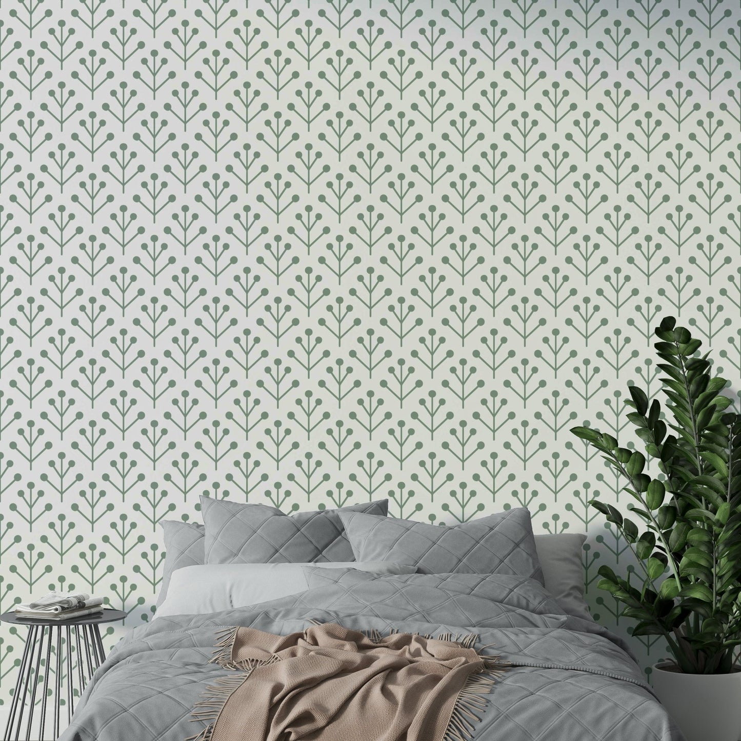 Off-white background mural with greenery pattern

