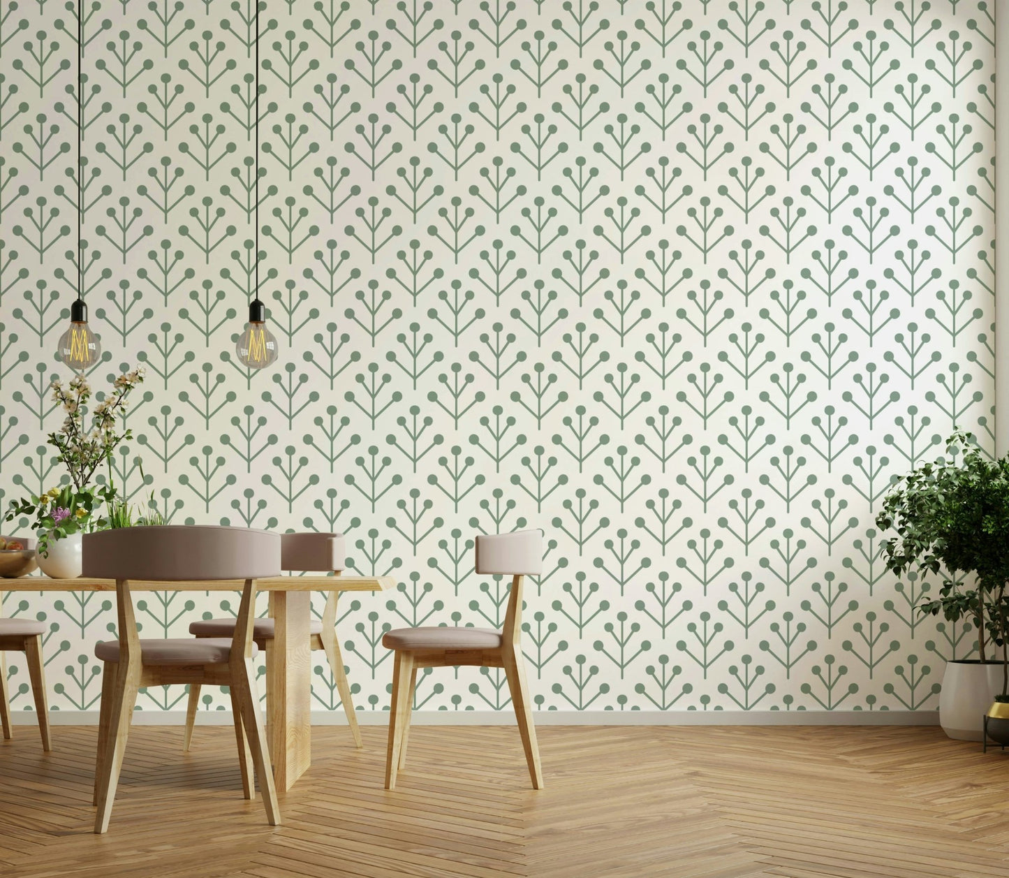 Soft plant motif wallpaper for peaceful interiors

