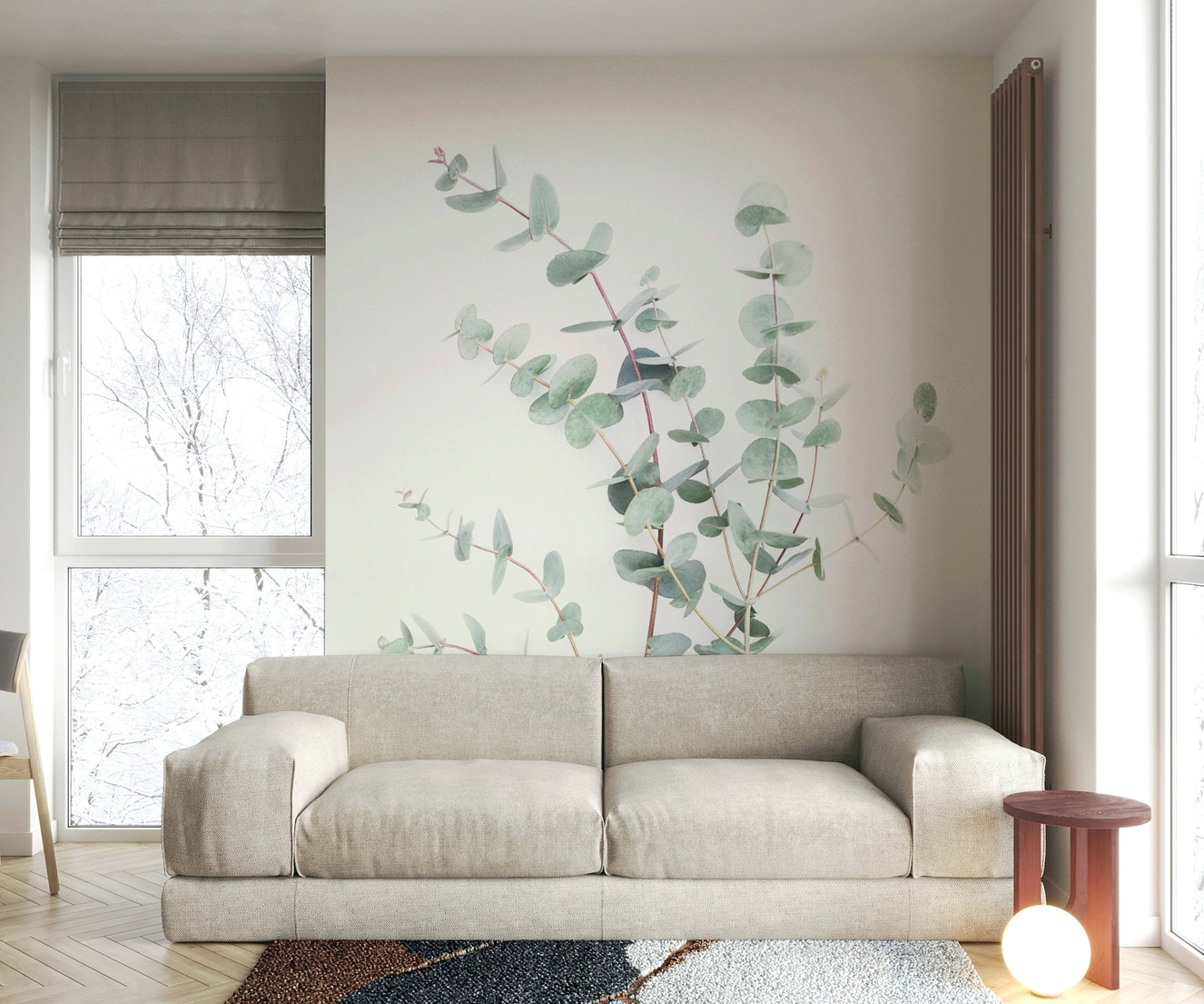 Calm wall mural with botanical sketch pattern

