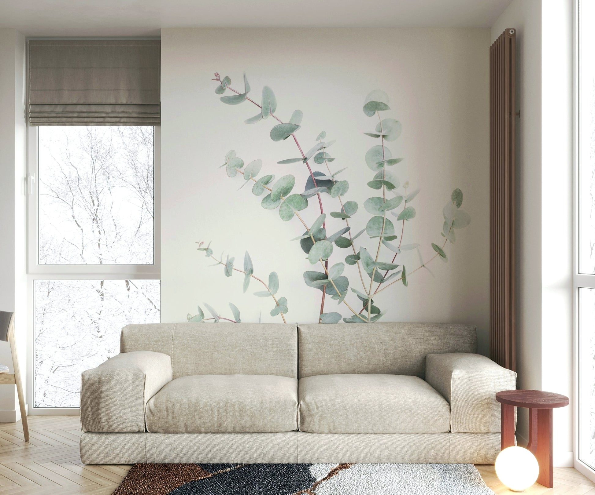 Calm wall mural with botanical sketch pattern


