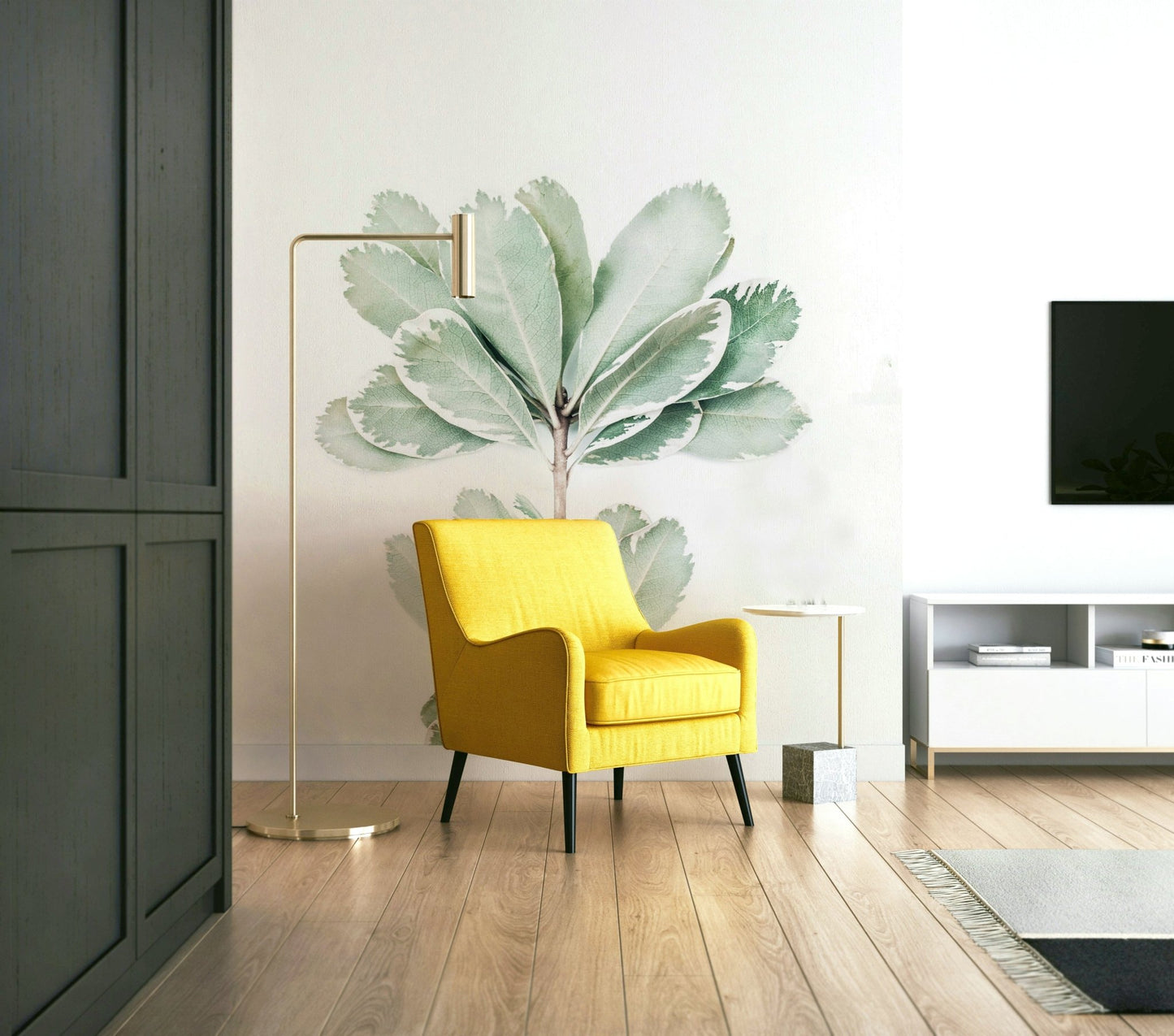 Soft botanical wallpaper in neutral tones

